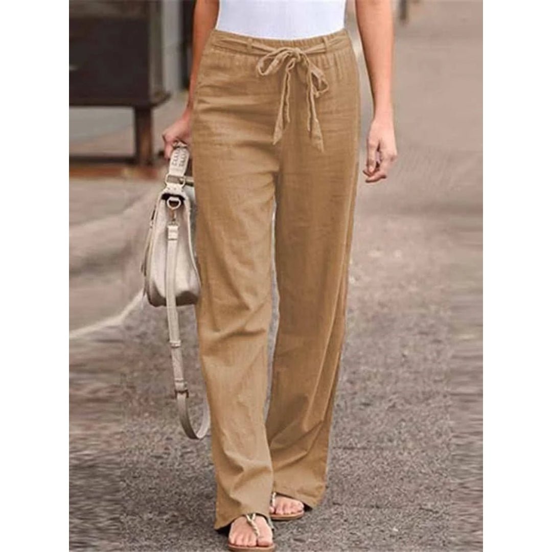 Damen Leinen Palazzo Hose mit weitem Bein Kordelzug und entspannte Passform