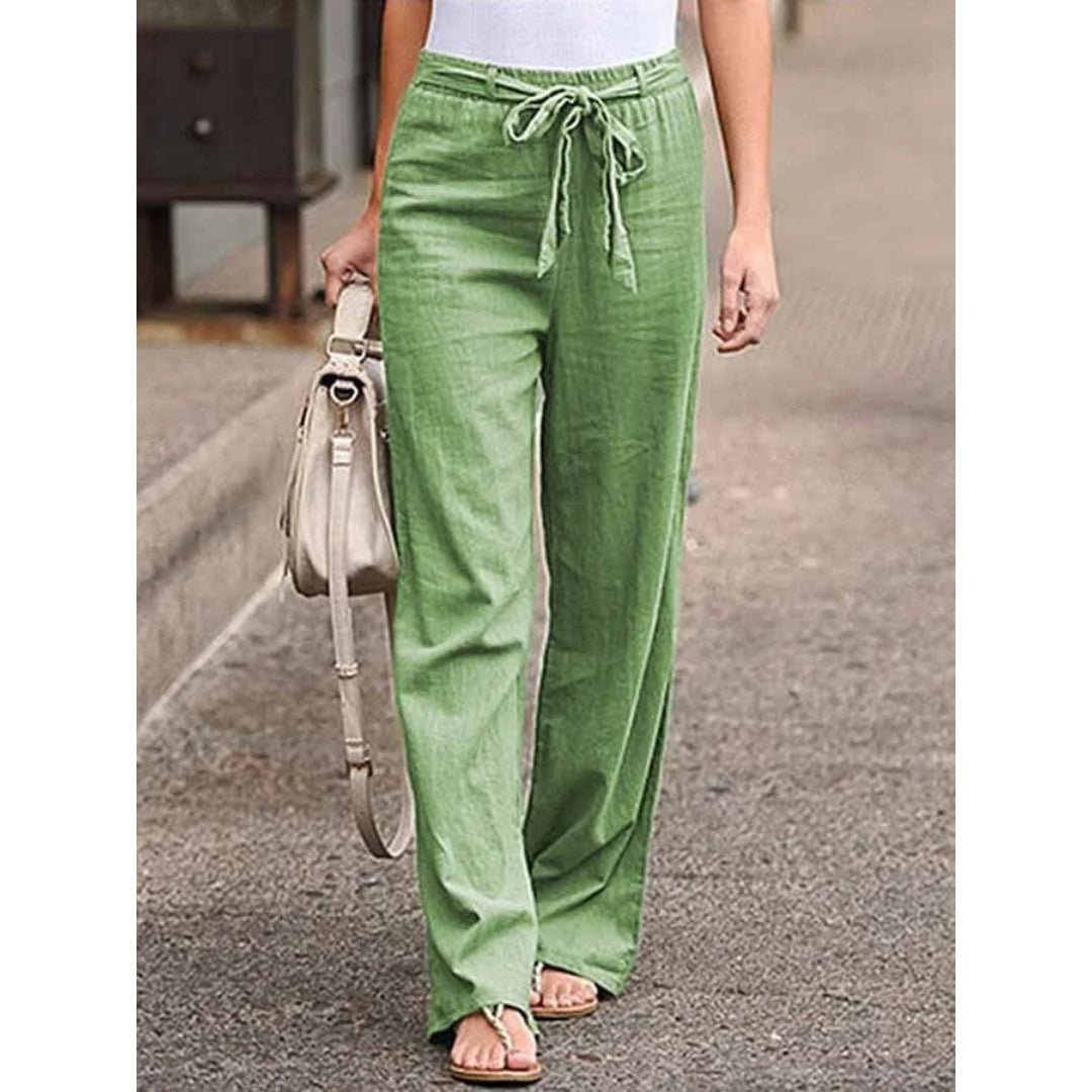 Damen Leinen Palazzo Hose mit weitem Bein Kordelzug und entspannte Passform