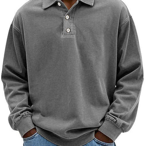 Herren Distressed Langarm Polohemd - Relaxte Passform