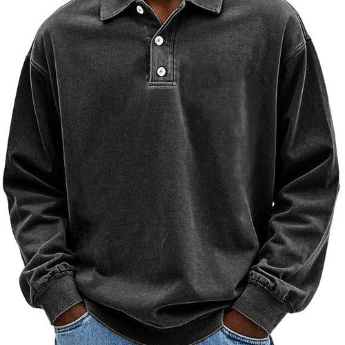 Herren Distressed Langarm Polohemd - Relaxte Passform