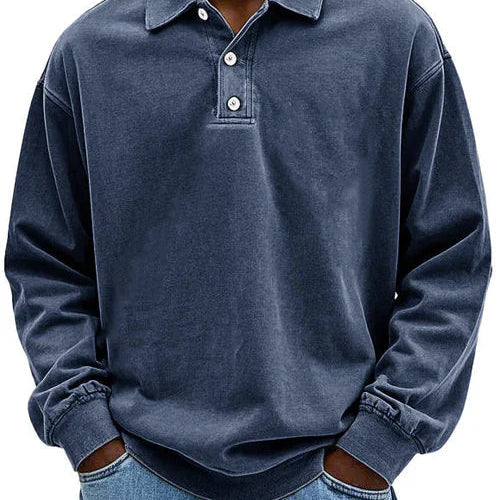 Herren Distressed Langarm Polohemd - Relaxte Passform