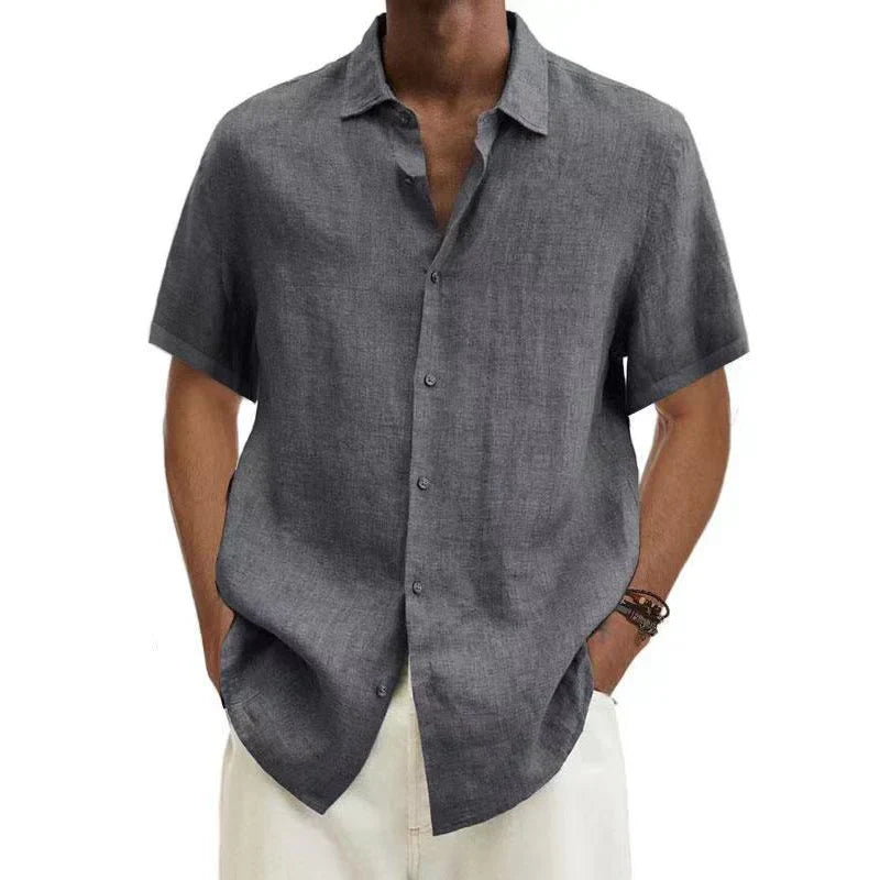 Men's Linen Shirt - Button-Down with Short Sleeve