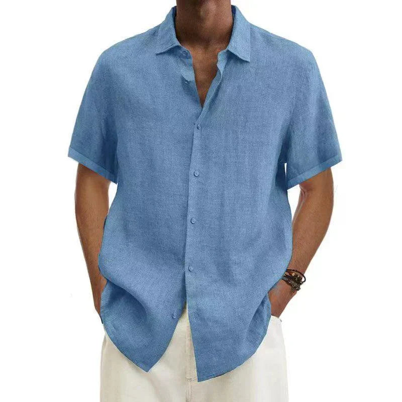 Men's Linen Shirt - Button-Down with Short Sleeve