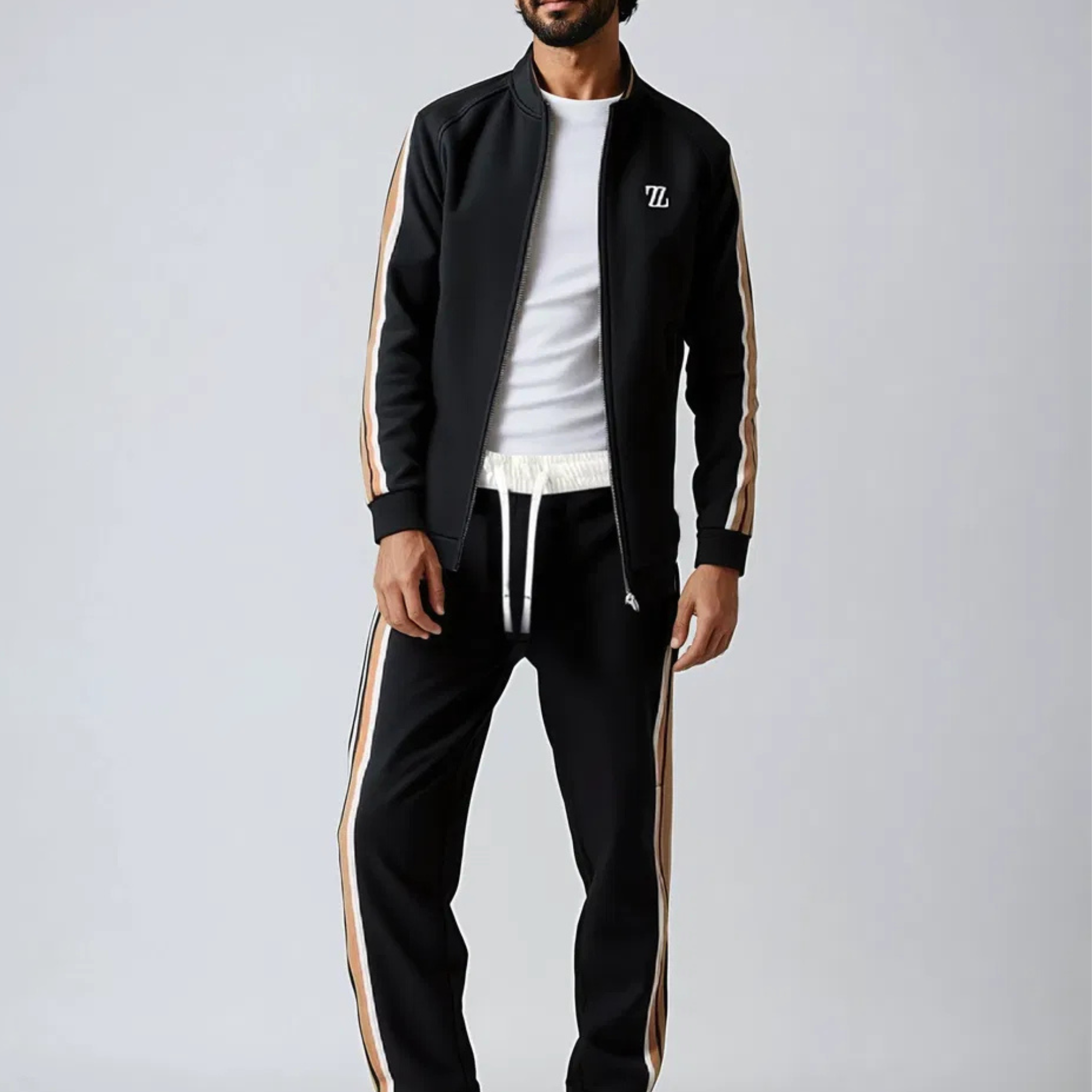 Men's Striped Tracksuit - Zipper Jacket & Jogging Pants