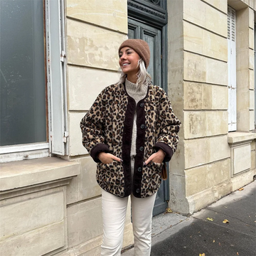 Damen Winterjacke mit Leoparden-Muster - Knopfleiste & Lockere Passform