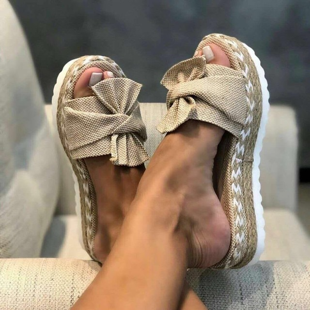Damen Espadrille-Sandalen - Offene Zehenpartie mit Schleifendetail