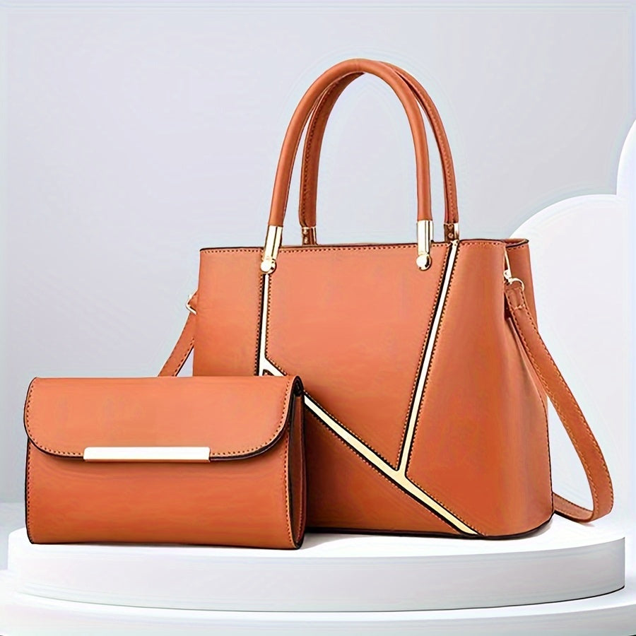 Damen-2-teiliges Clutch- & Handtaschen-Set – Geometrisches Design