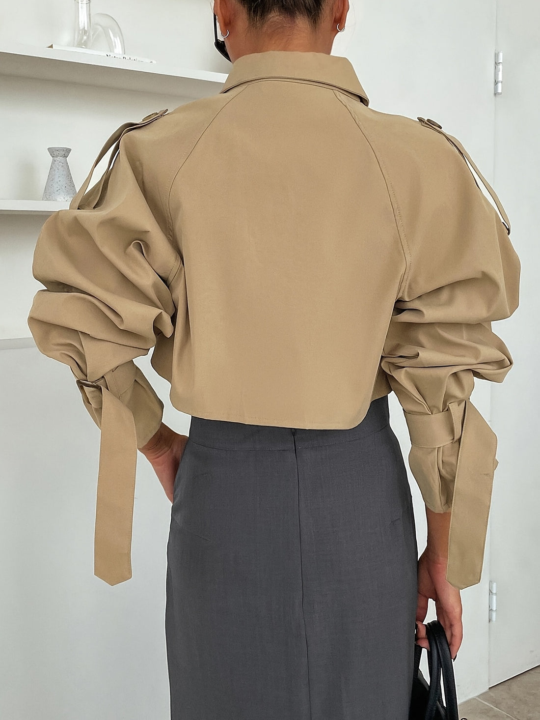 Damen Kurzer Gelbbrauner Trenchcoat - Warm und modisch