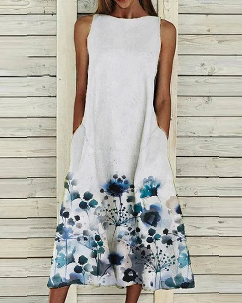 Women's Floral Midi Dress - Sleeveless & Relaxed Fit