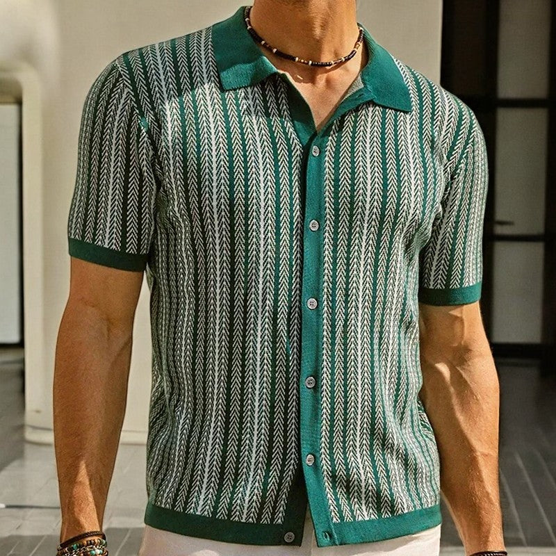Men's Knit Shirt - Striped Pattern & Short Sleeves