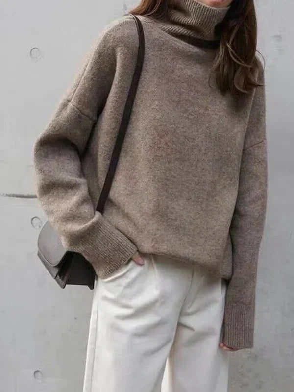 Suéter de punto para mujer - Cuello alto con corte extragrande