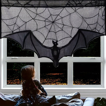 Schwarz Halloween Fledermaus Spinnennetz Gardine - Wiederverwendbar für Fenster