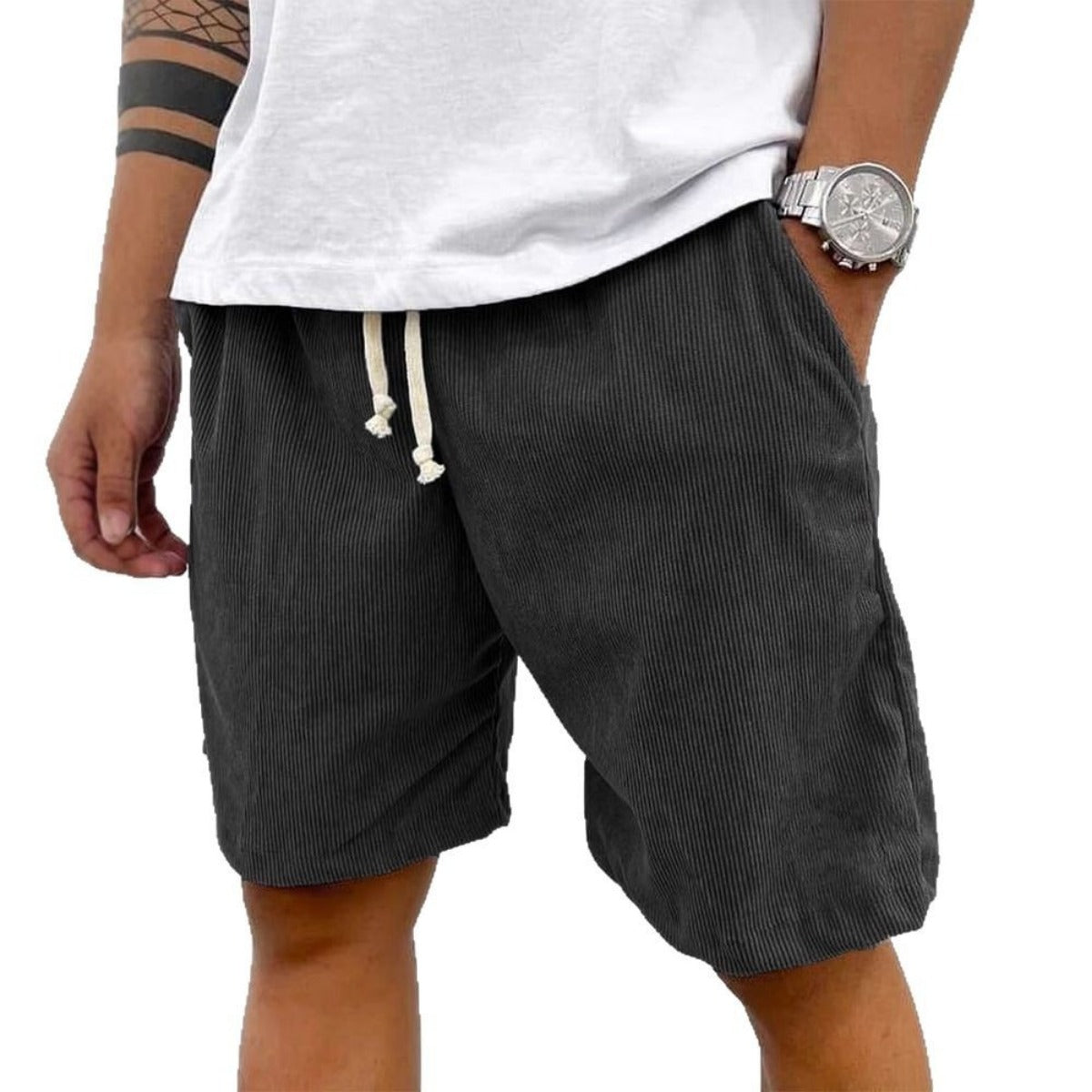 Men's Corduroy Shorts - Relaxed Fit with Drawstring Waist