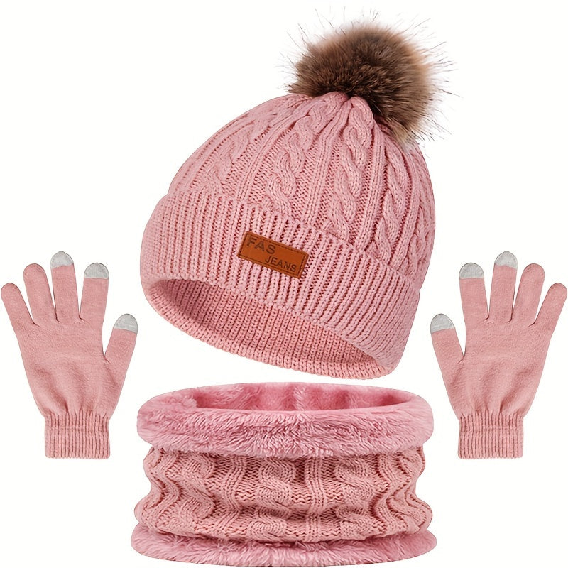 Women's 3-piece winter accessory set - cable knit hat, scarf & gloves