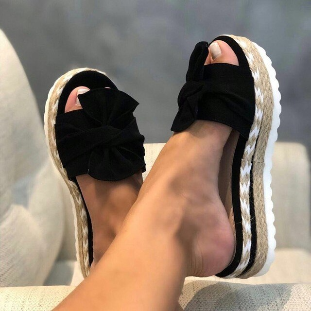 Damen Espadrille-Sandalen - Offene Zehenpartie mit Schleifendetail