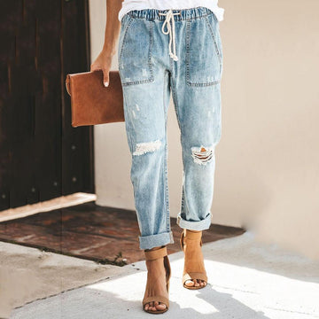 Damen Denim Jogger Jeans - Knöchelbündchen & Kordelzug