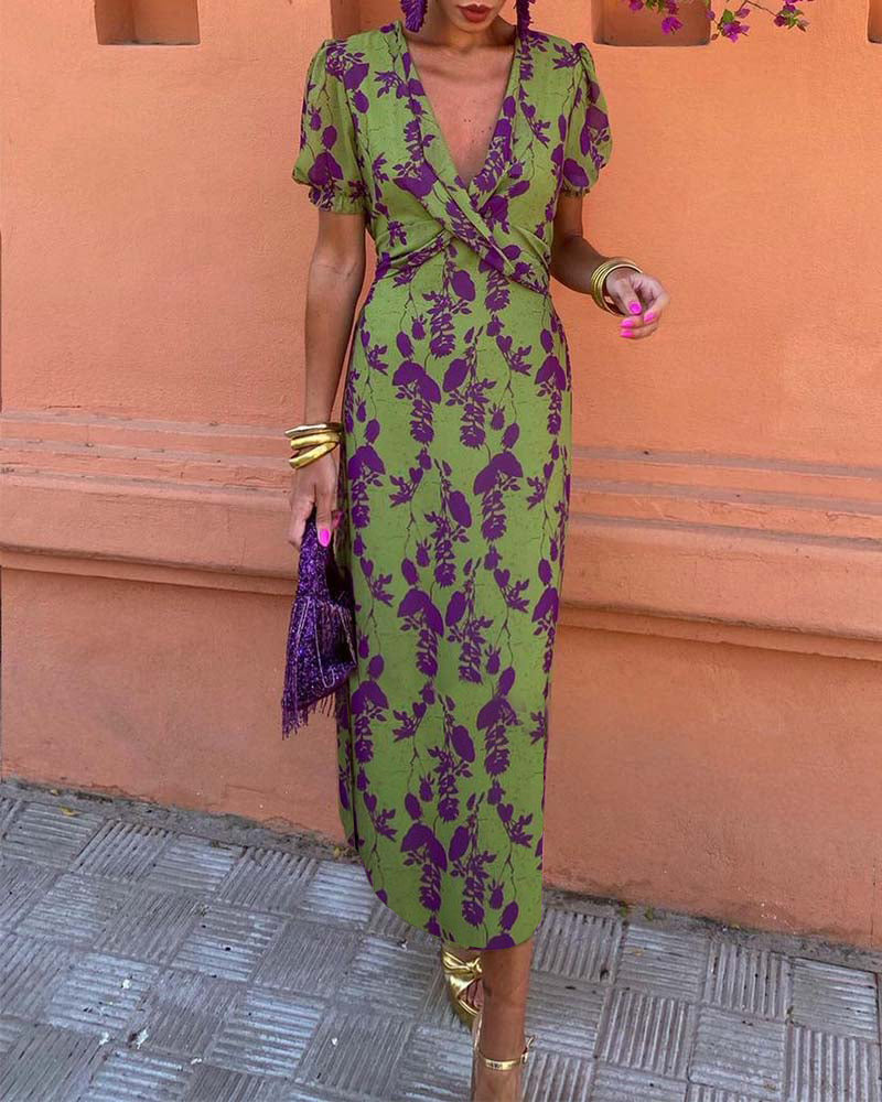 Schickes und Elegantes Kleid mit V-Ausschnitt und Print für Damen