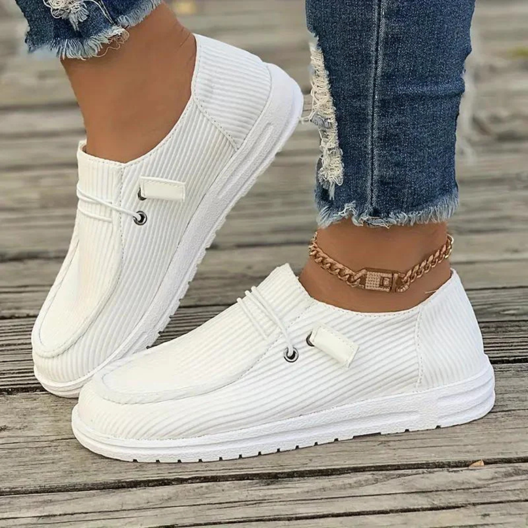 Damen-Slip-On-Sneaker - Cord-Stil mit weißer Sohle