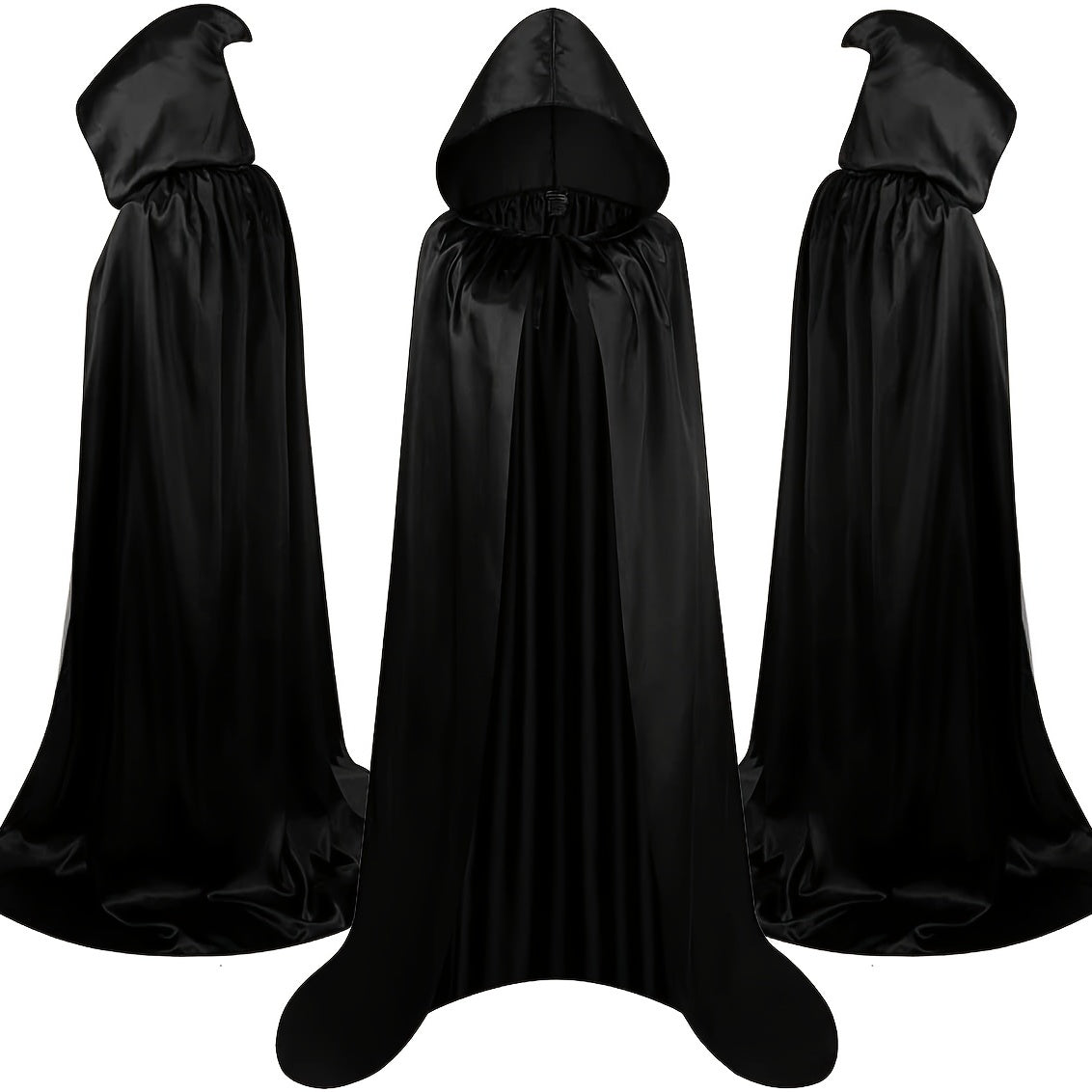 Disfraz de capa con capucha de Halloween unisex negro - longitud completa y cintas para atar