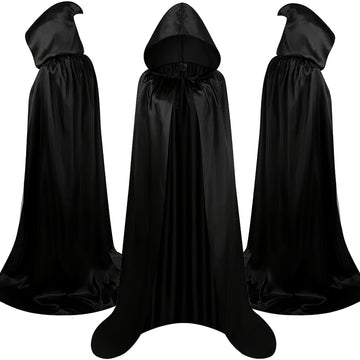 Disfraz de capa con capucha de Halloween unisex negro - longitud completa y cintas para atar