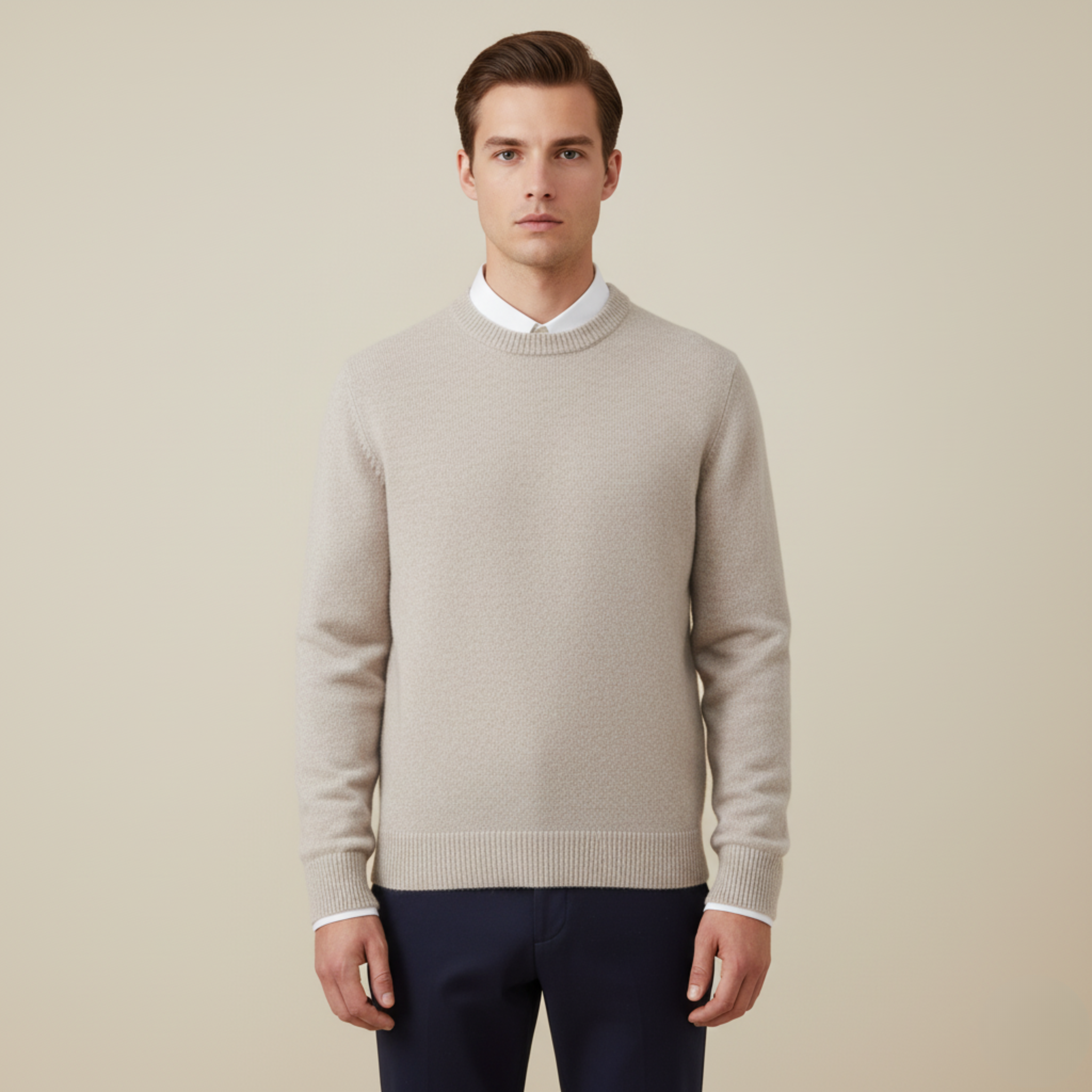 Herren Weicher Kaschmir Pullover - Gestrickter Rundhalsausschnitt