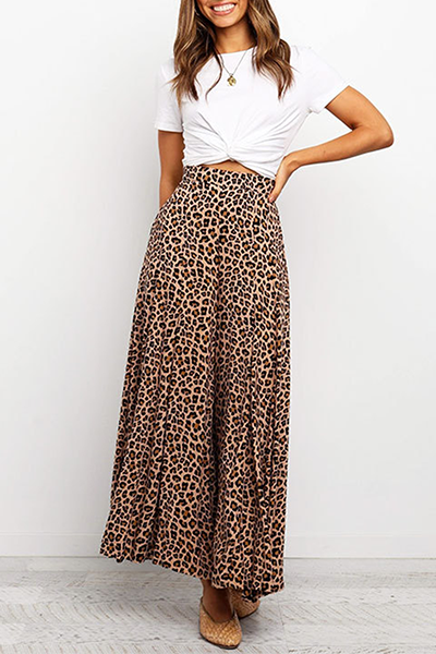 Damen Leoparden-Print-Hosen - Weiter Bein Style