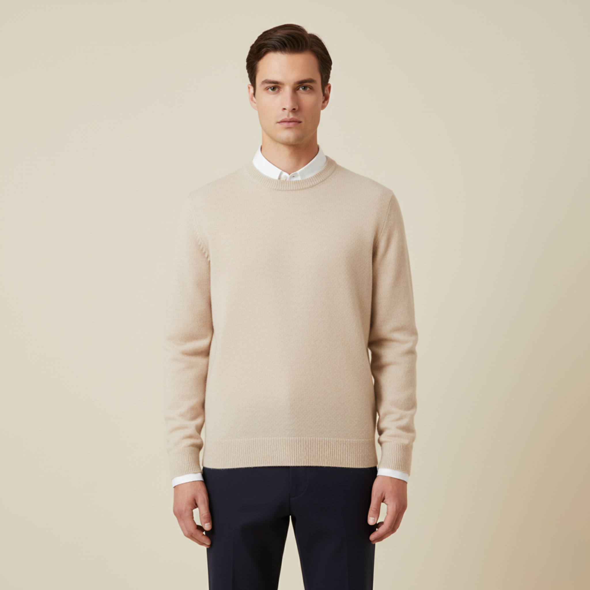 Herren Weicher Kaschmir Pullover - Gestrickter Rundhalsausschnitt