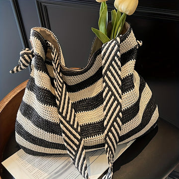Damen Woven Tote Bag - Stilvolles Streifen-Design
