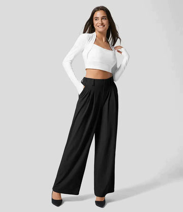 Damen Plissee Arbeitshose - Weites Bein & High-Waisted