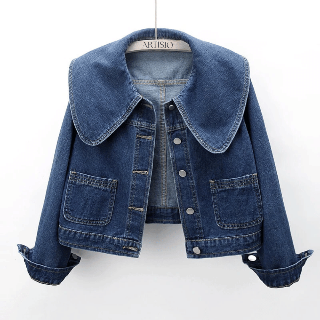 Damen Kurze Jeansjacke - Matrosenkragen-Stil
