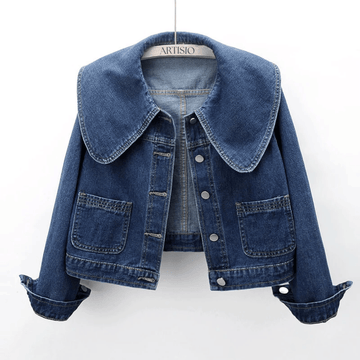 Damen Kurze Jeansjacke - Matrosenkragen-Stil