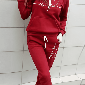 Damen Herzschlag Grafik Trainingsanzug Set - Hoodie & Jogger