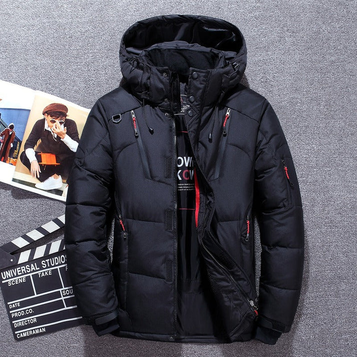 Men's Winter Quilted Jacket - Hood & Double Closure