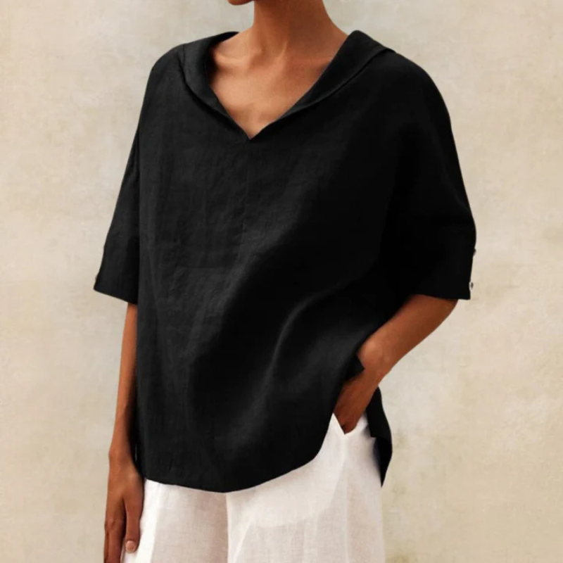 Women's Linen Blouse - Oversized with Shawl Collar