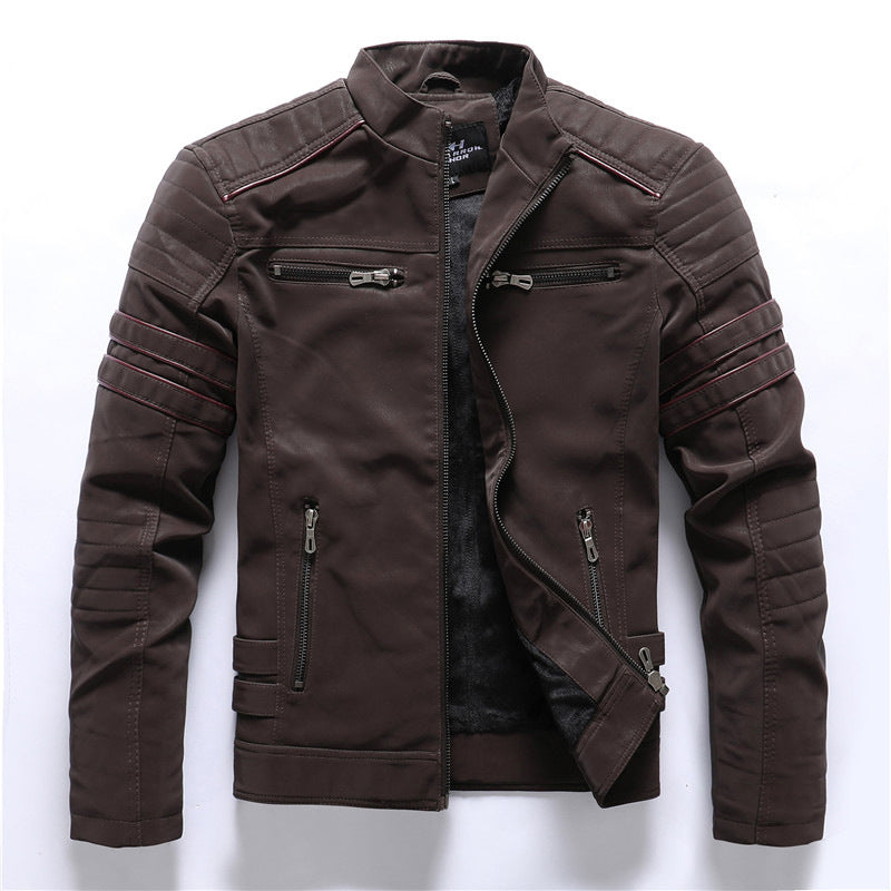 Chaqueta de estilo biker acolchada para hombre - Bolsillos con cremallera y cuello alto