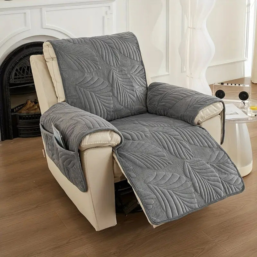 Leaf Pattern Recliner Cover - Anti-Slip with Storage Pockets