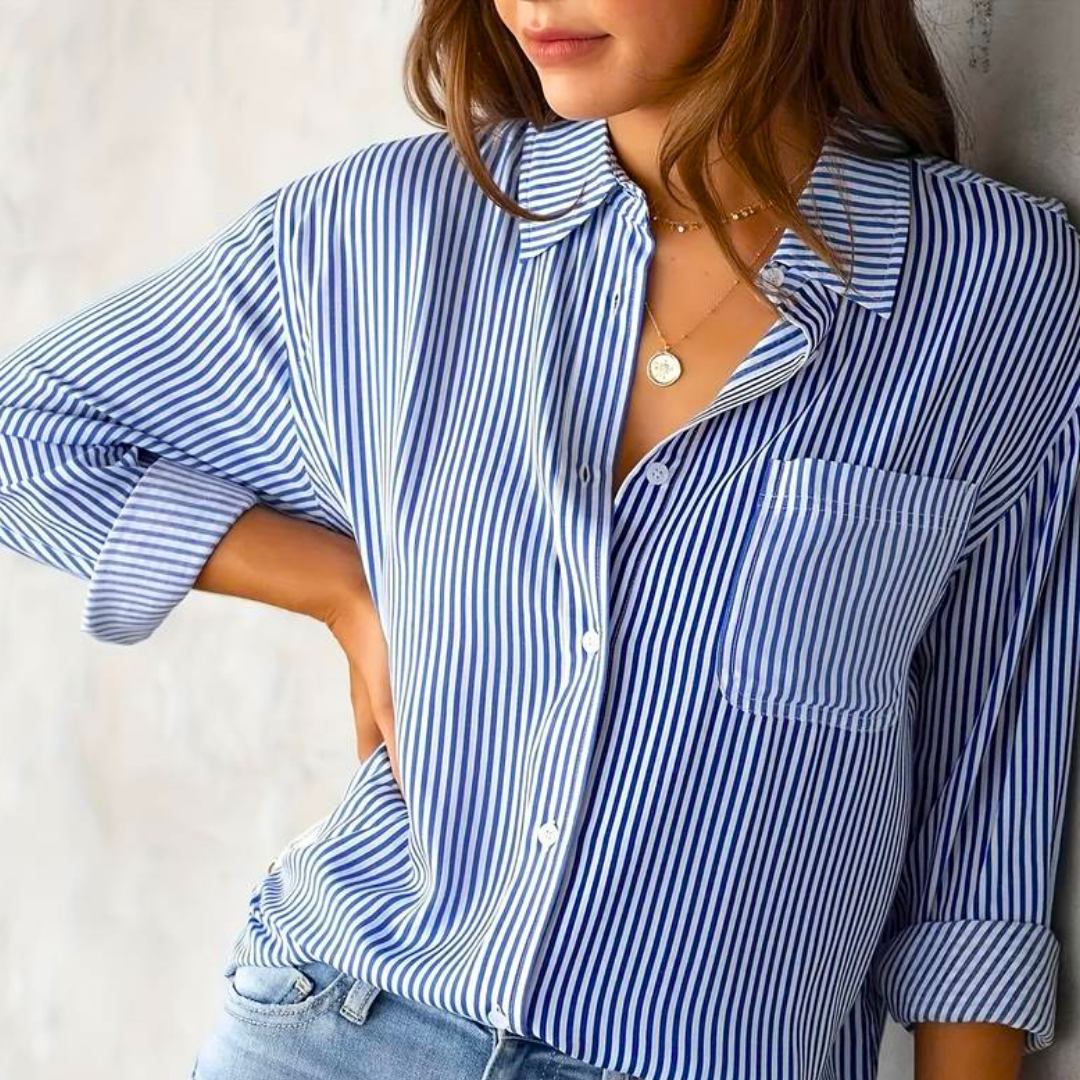 Women's Striped Blouse - Long-Sleeve & Button Down