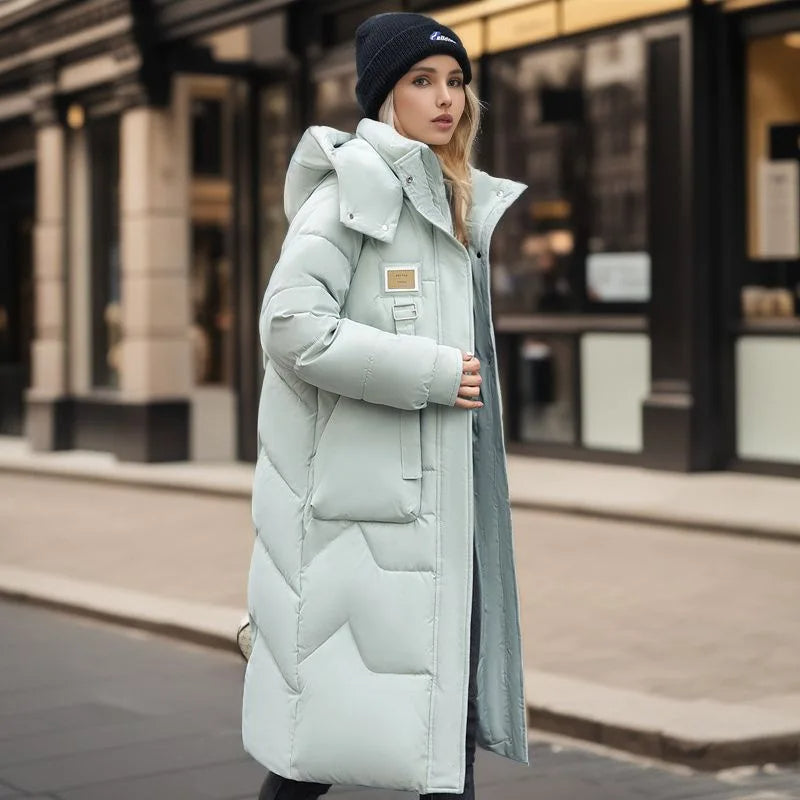 Women's Oversized Quilted Coat - Hood with High Collar