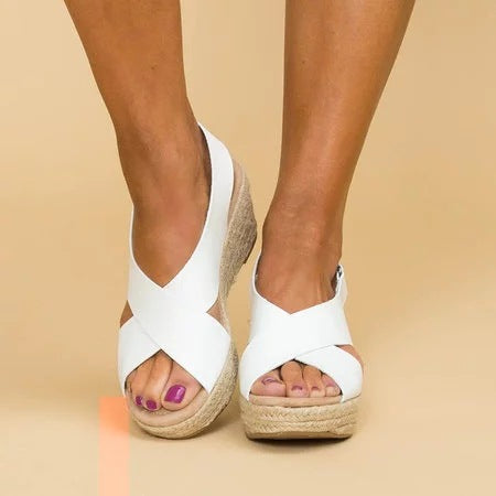Damen Keilsandaletten - Espadrille-Plattform mit elastischen Riemen