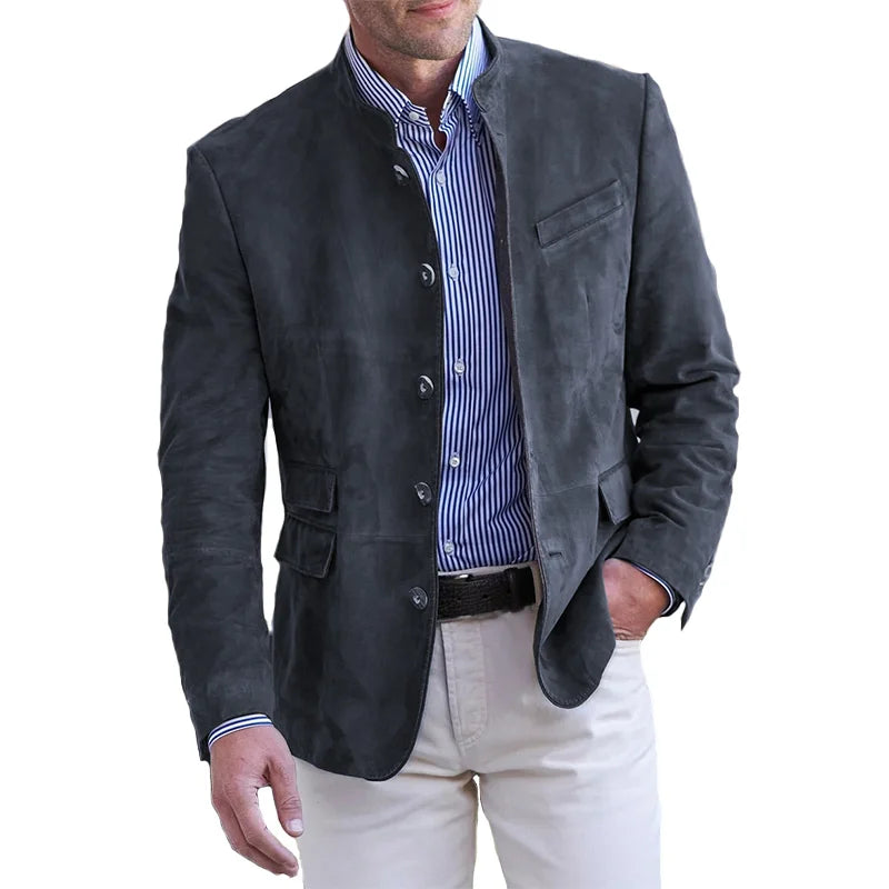 Herren Wildleder Blazer - Mandarin Kragen & Slim Fit