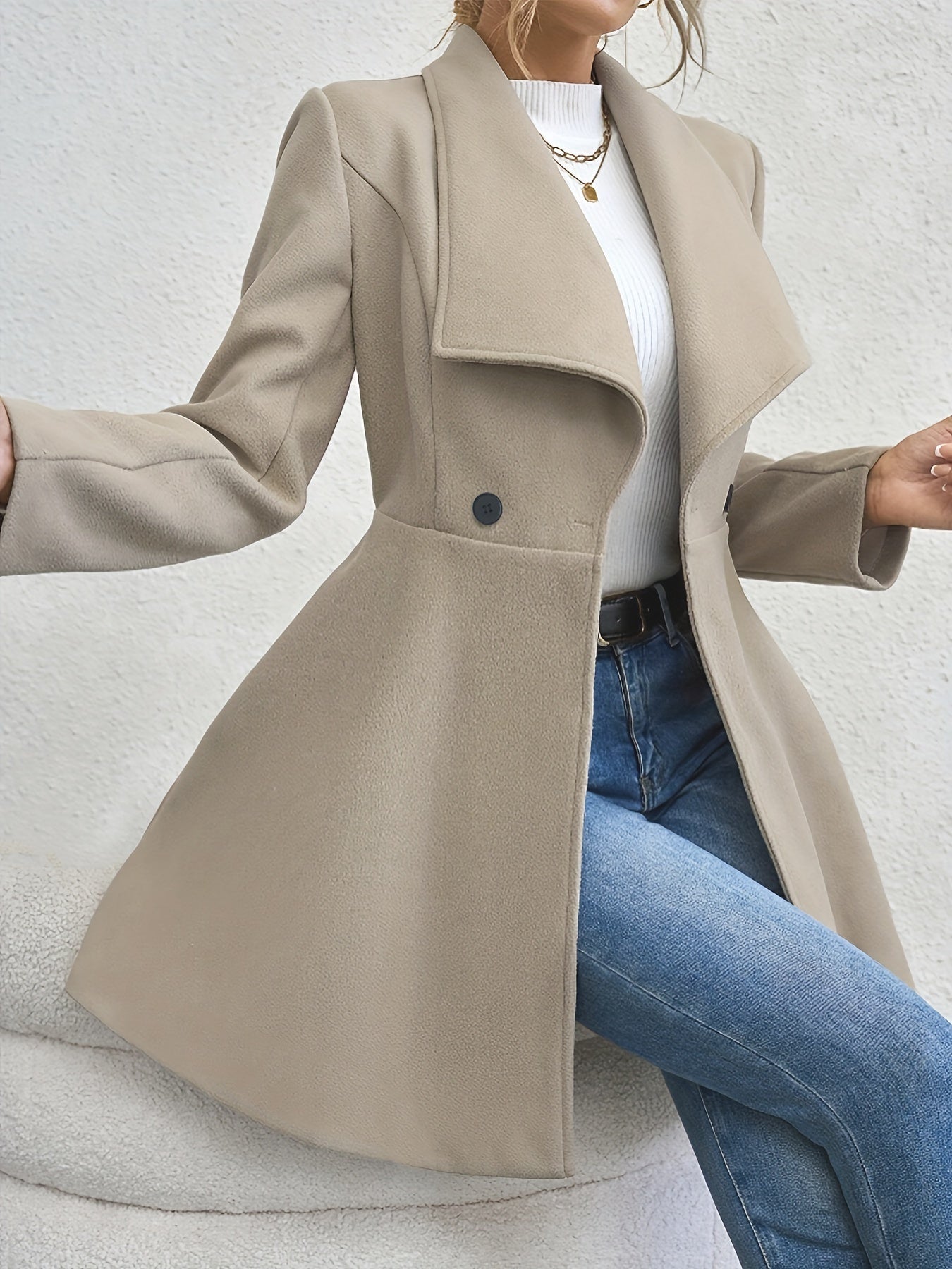 Eleganter Khaki Doppelreihiger Schwingender Mantel für Damen | Valoria