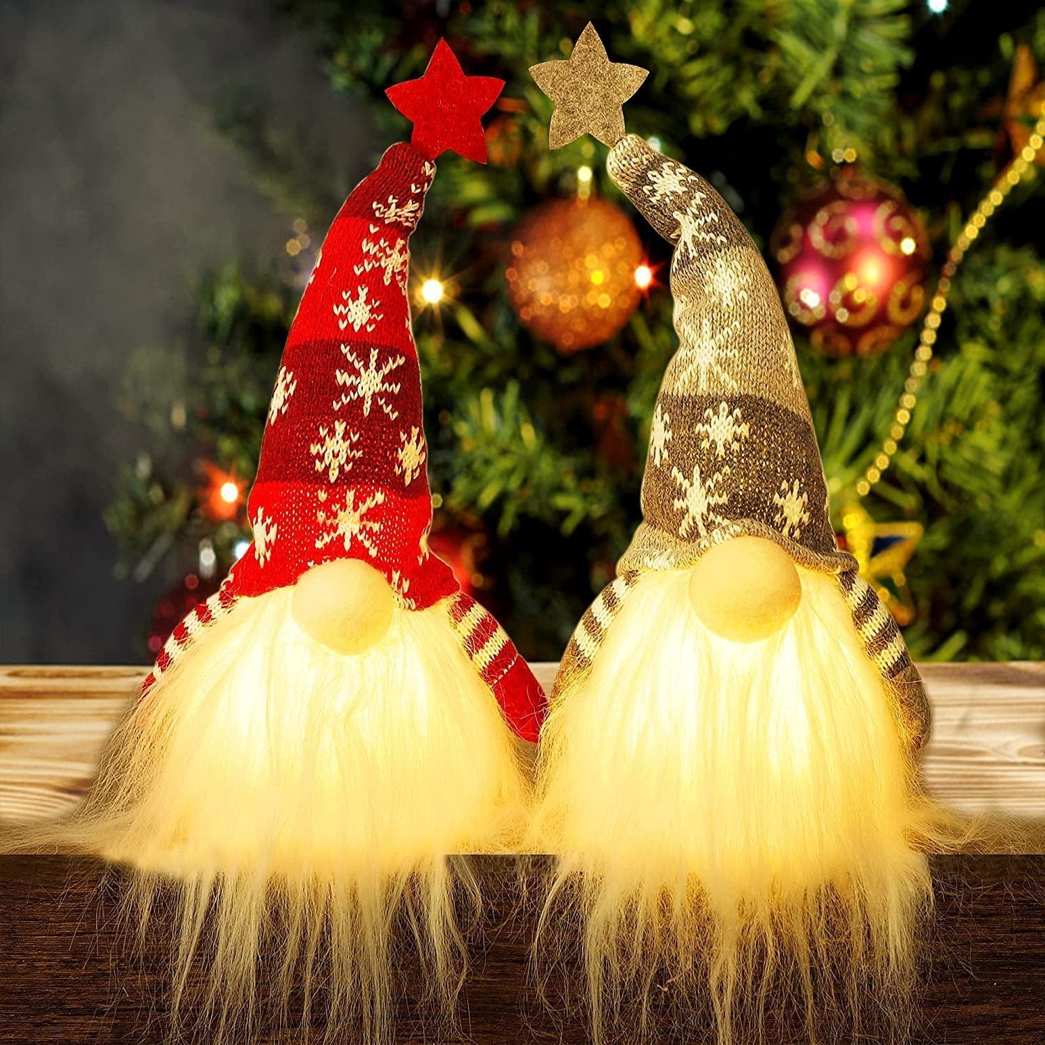 2er Set Leuchtende Weihnachts-Gnome – Santa Dekofiguren