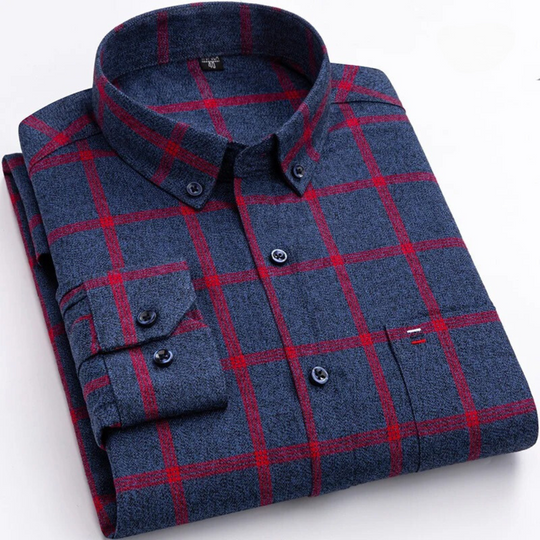 Oscar - Stylisches Herbst Checkered Hemd mit Hohem Kragen und Knopfdetails für Herren