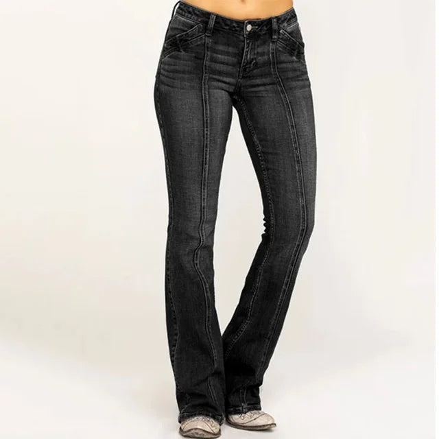 Women's High-Waisted Flared Jeans - Front Seam & Stretch Fit