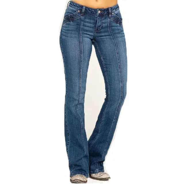 Women's High-Waisted Flared Jeans - Front Seam & Stretch Fit