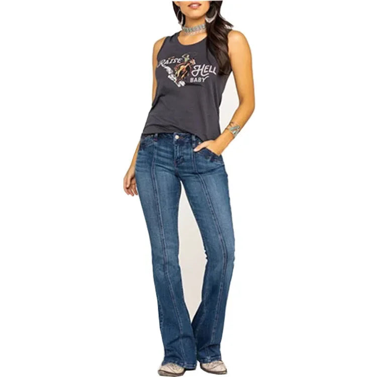 Damen Hoch Taillierte Schlagjeans - Frontnaht & Stretch-Passform