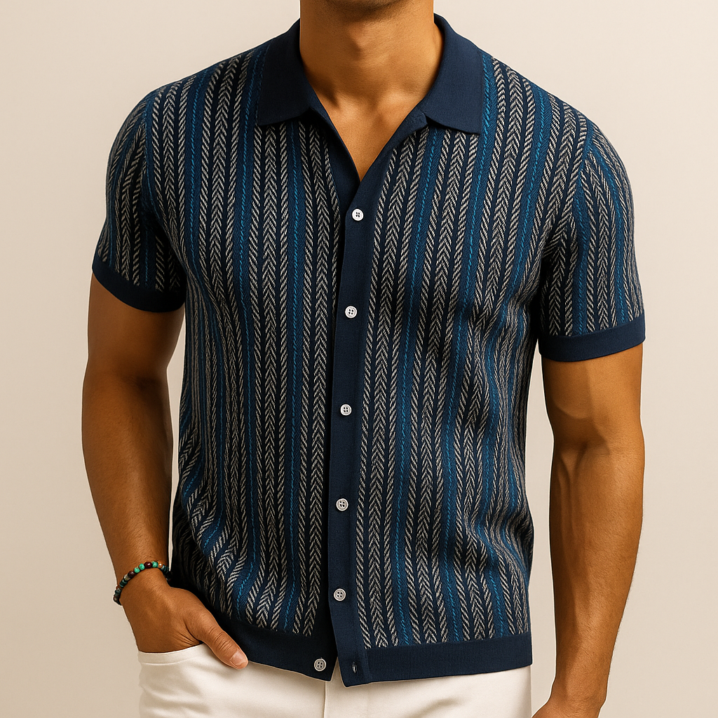 Men's Knit Shirt - Striped Pattern & Short Sleeves