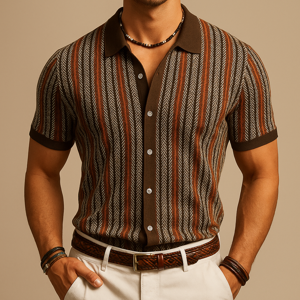 Men's Knit Shirt - Striped Pattern & Short Sleeves