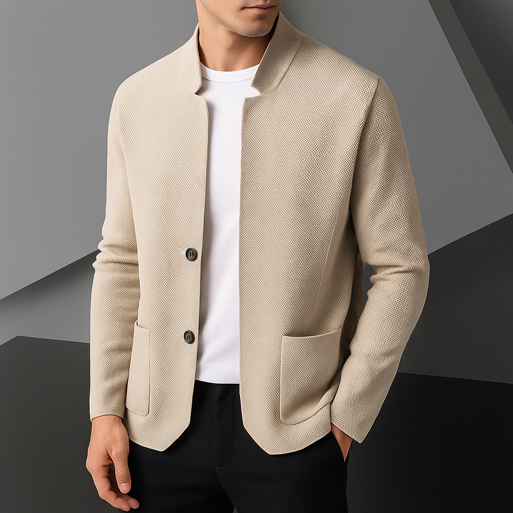 Herren Strick-Cardigan – Stehkragen & Entspannte Passform