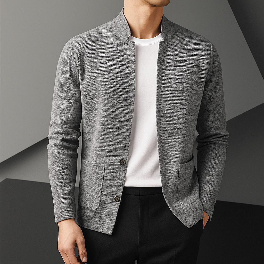 Herren Strick-Cardigan – Stehkragen & Entspannte Passform